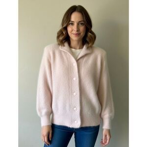 Stillman Studio Angora Blend Cardigan Sweater Jacket size L Light Pink Vintage B